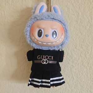 Labubu Clothes- Black Shirt With Black Pleaded Skirt. *Labubu Not Included*